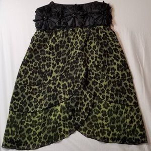 Alice + Olivia Silk Green Leopard Strapless Dress Size Small